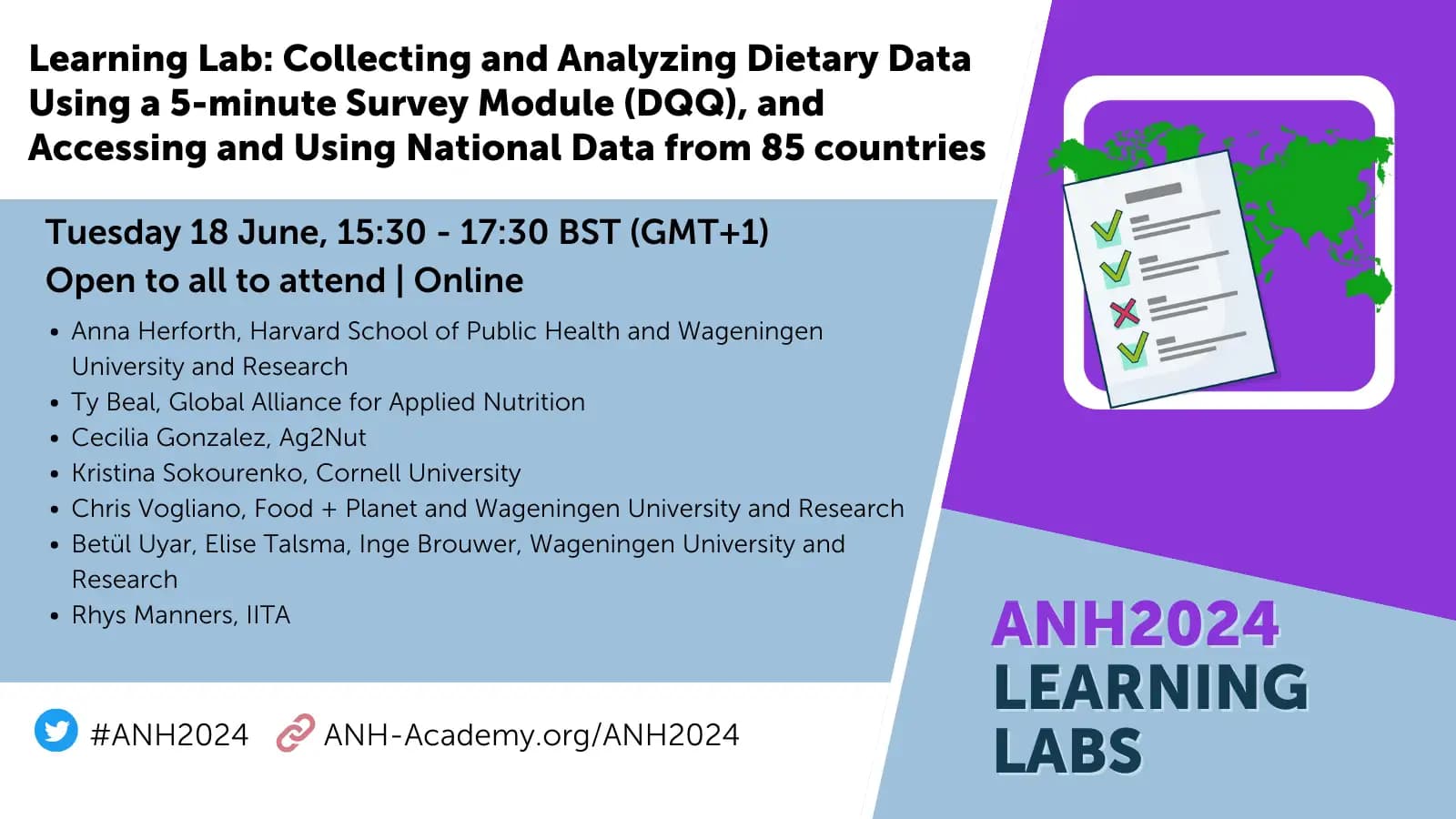 ANH Academy Week — Learning Lab: Collecting and Analyzing Dietary Data Using a 5-minute Survey Module (DQQ), and Accessing and Using National Data from 85 Countries