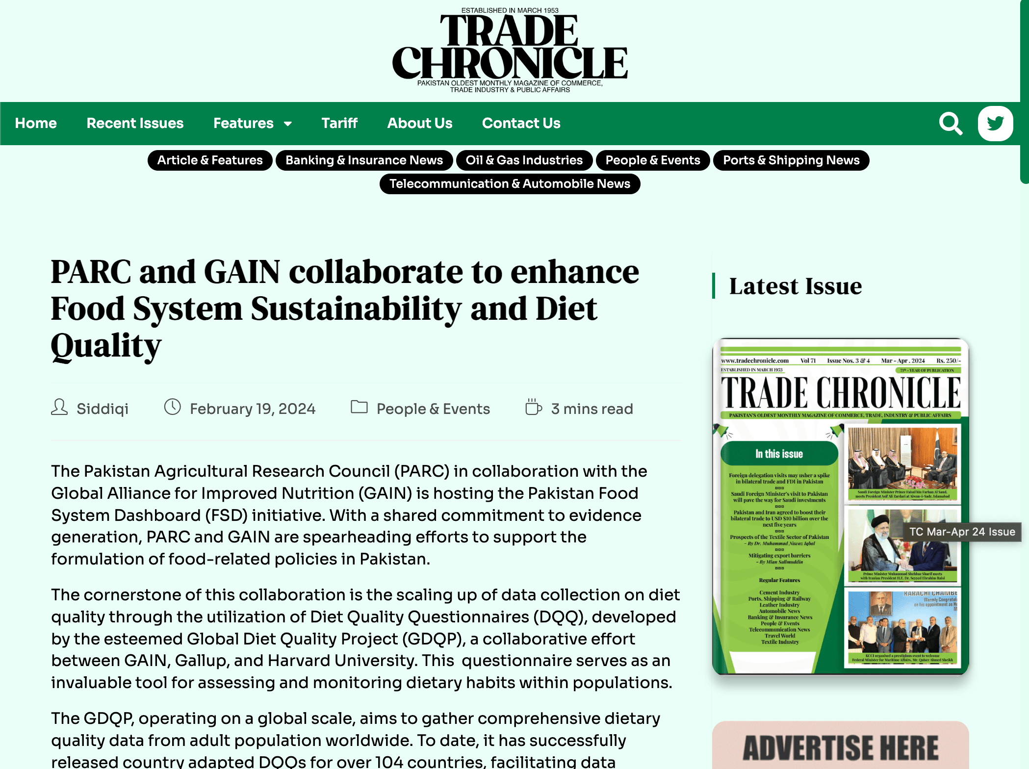 PARC and GAIN collaborate to enhance Food System Sustainability and Diet Quality